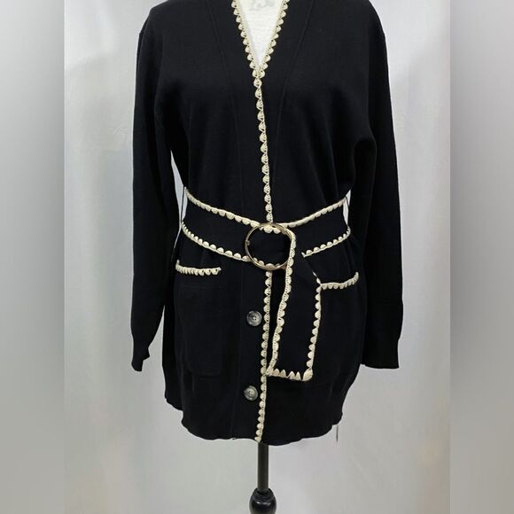 REBECCA TAYLOR Belted Stitched Wool-Blend Cardigan size M - Picture 7 of 14